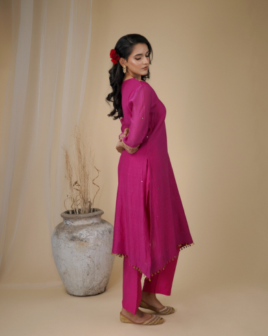 Hot Pink V-neck Tunic Set