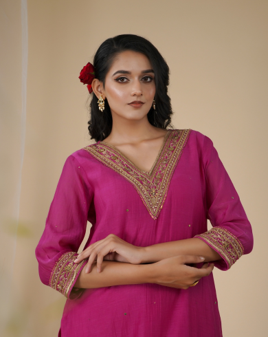 Hot Pink V-neck Tunic Set