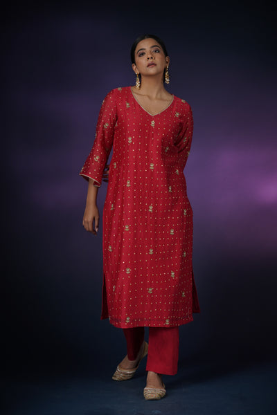 Red Silk Kurta Set