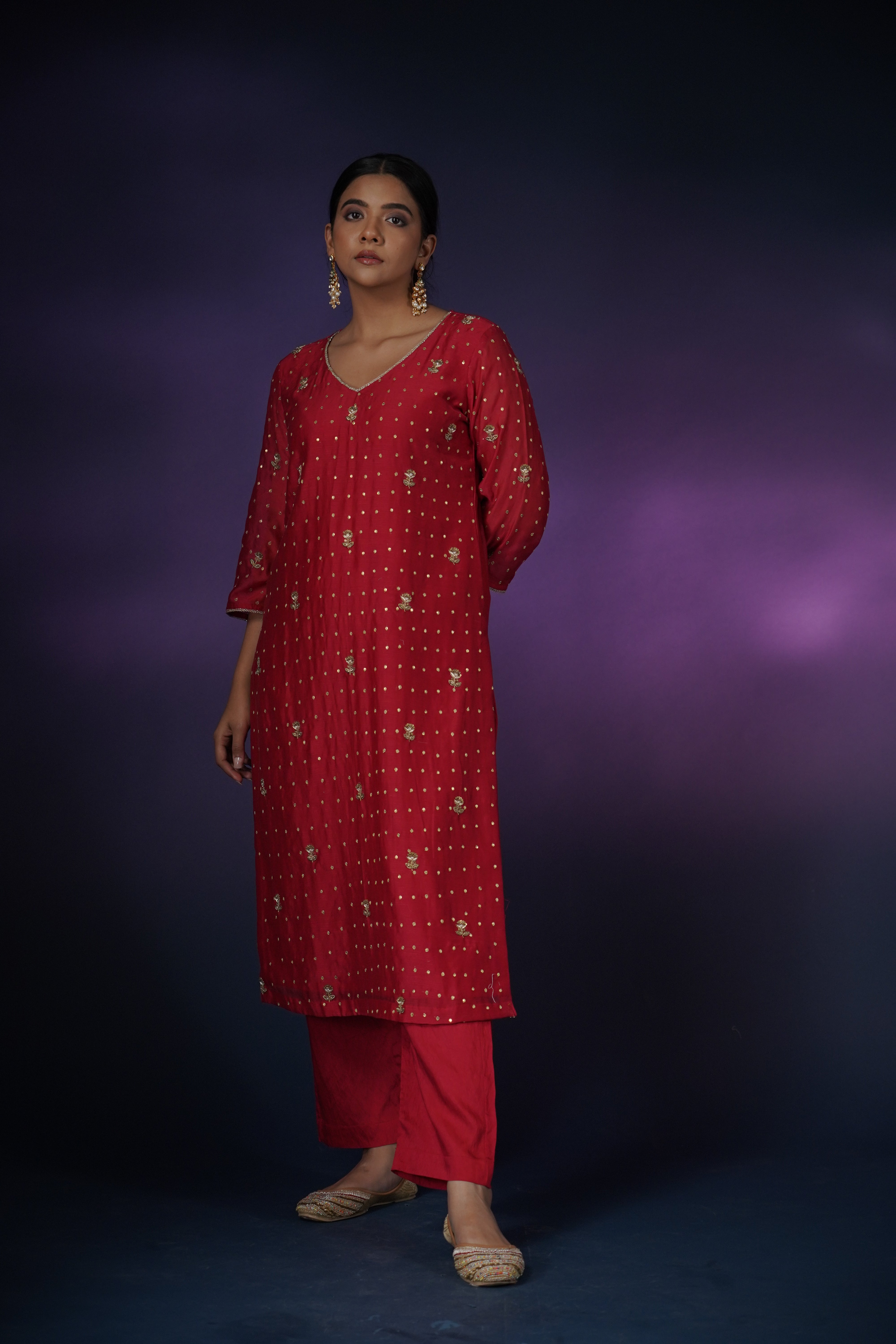 Red Silk Kurta Set