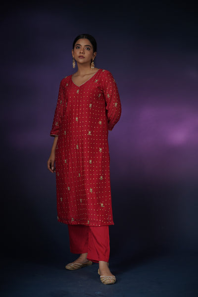 Red Silk Kurta Set