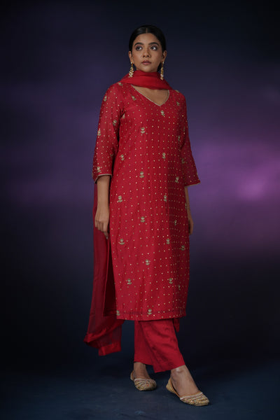 Red Silk Kurta Set