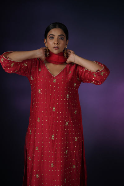 Red Silk Kurta Set