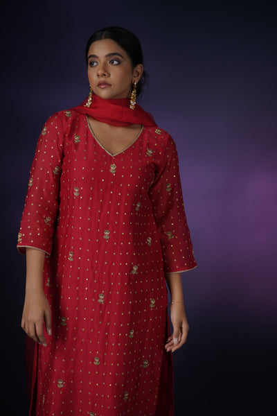 Red Silk Kurta Set