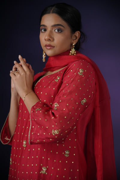 Red Silk Kurta Set