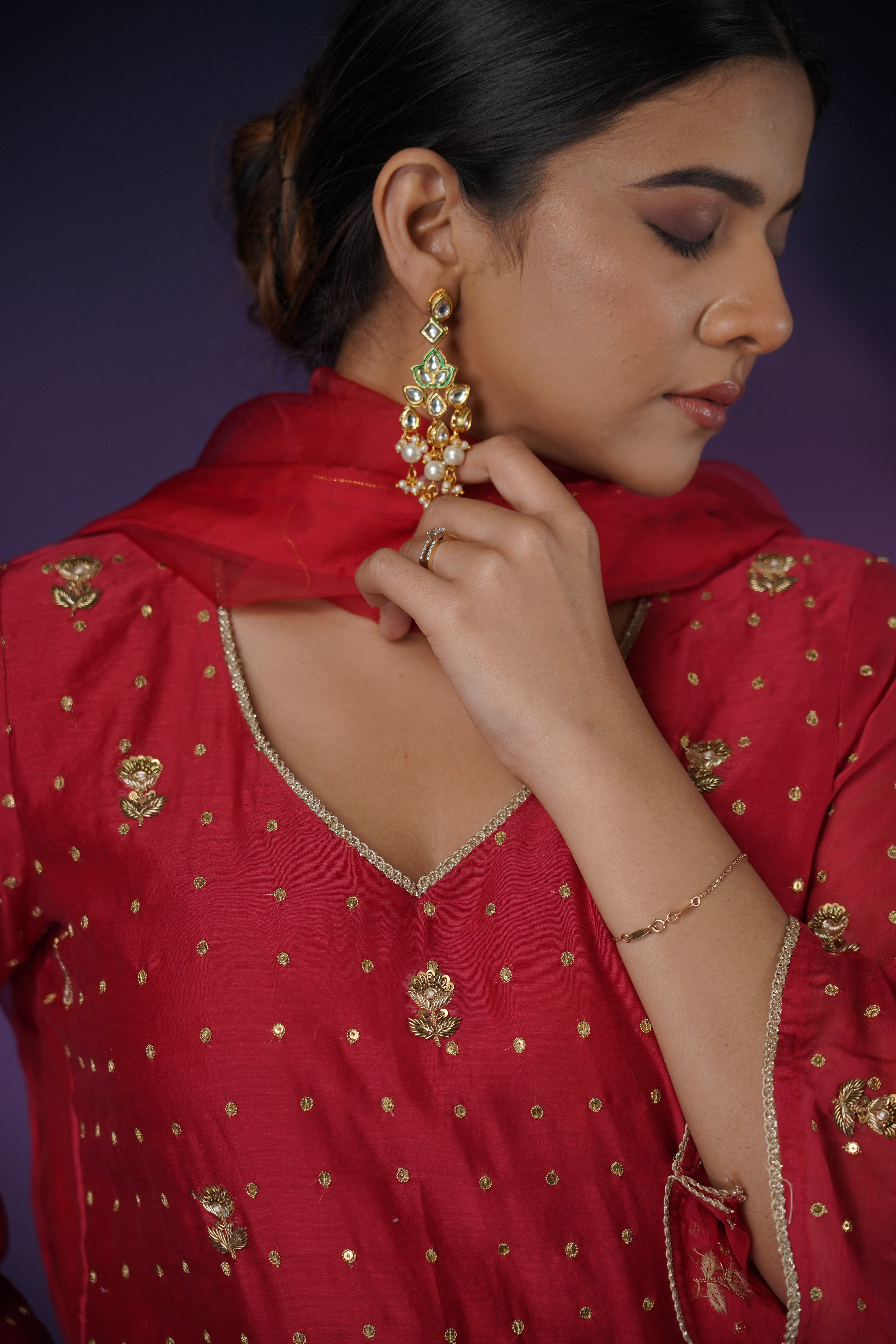 Red Silk Kurta Set