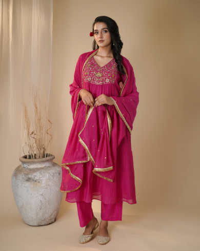 Hot Pink Yoke Kurta Set