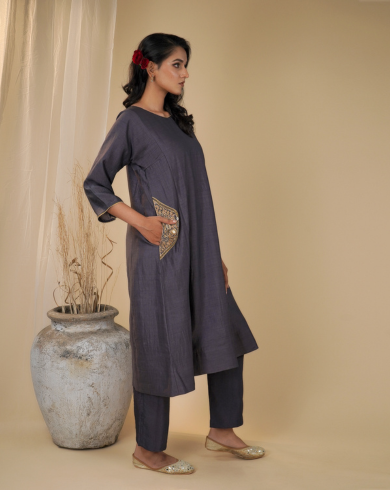 Grey Silk Tunic Set