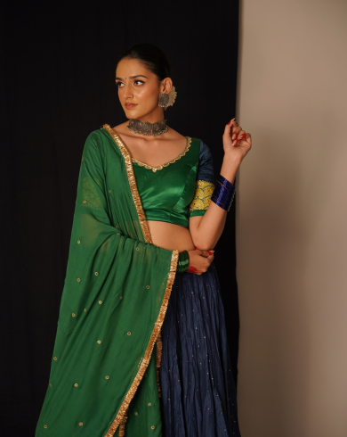 Blue & Green Lehenga Set