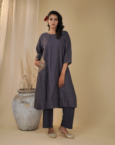 Grey Silk Tunic Set