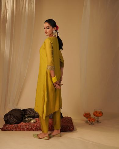 Lime green V-neck Tunic Set