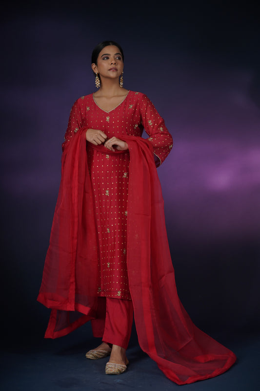 Red Silk Kurta Set