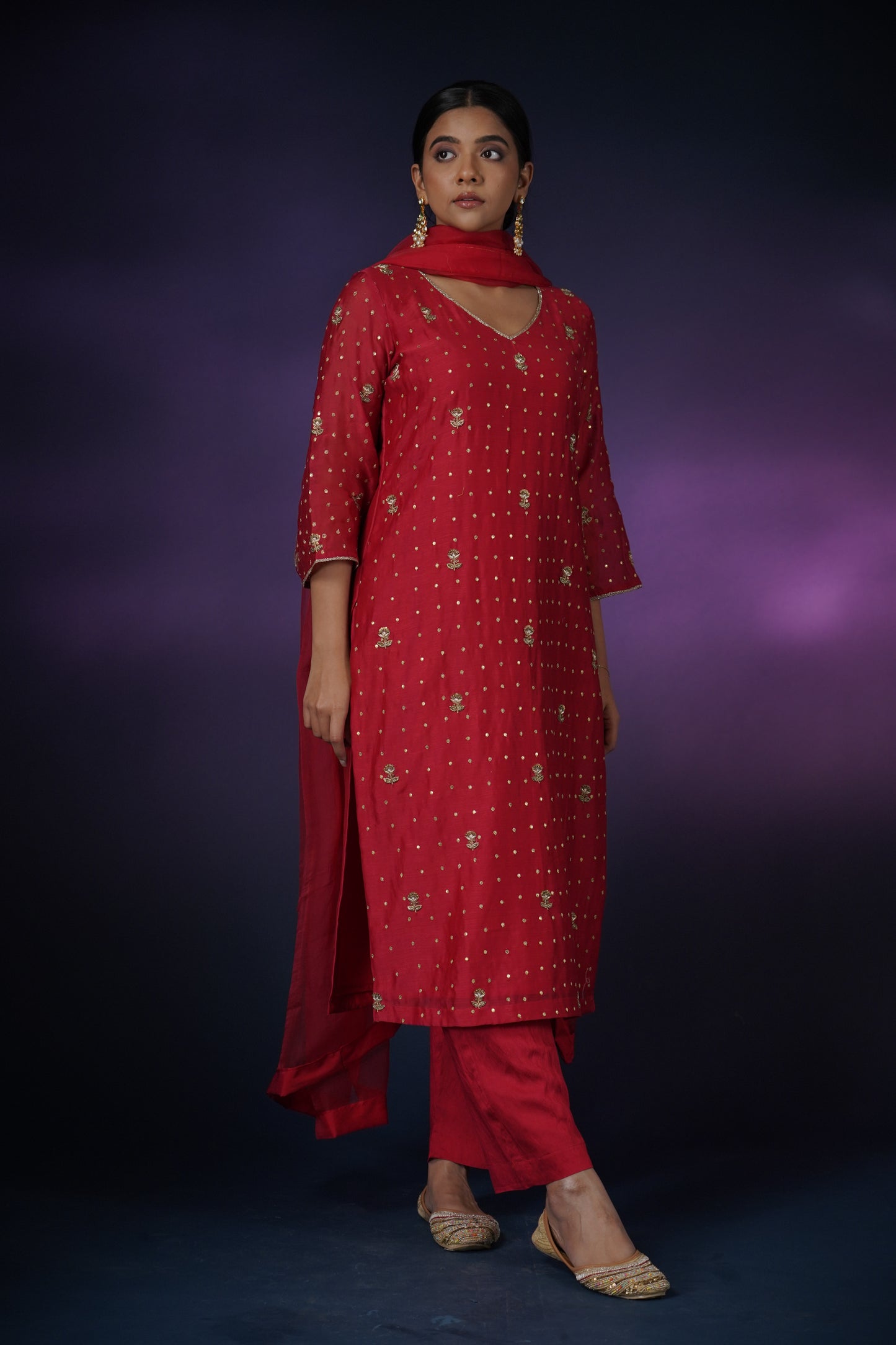 Red Silk Kurta Set