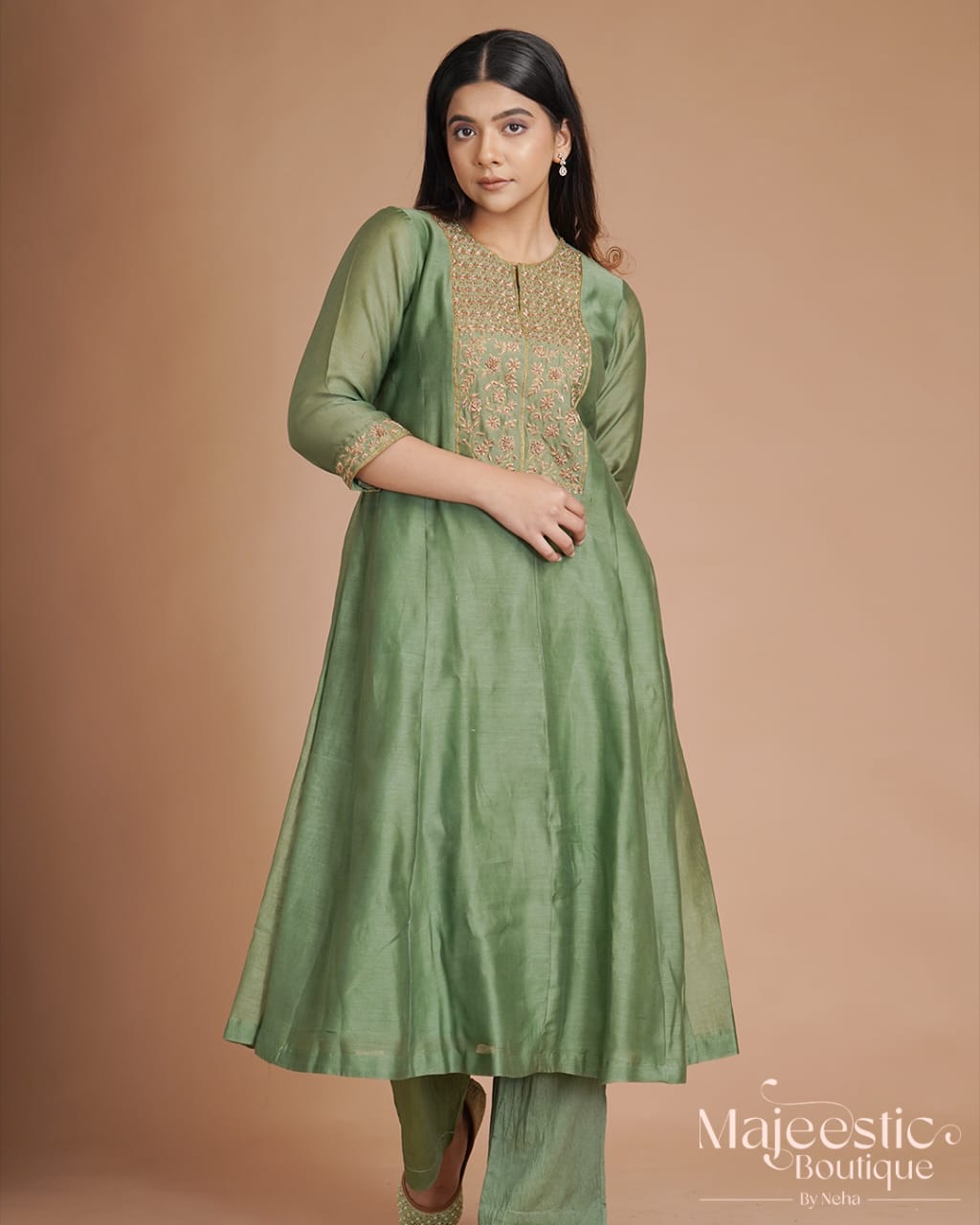 Pista chanderi kurta set