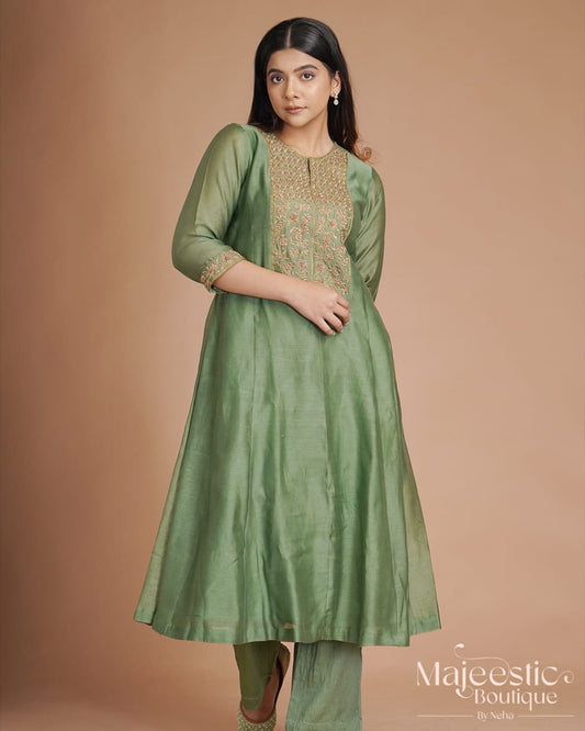 Pista chanderi kurta set